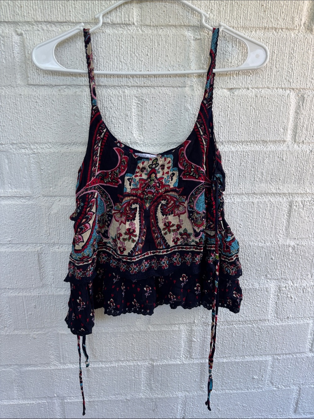 Patrons of Peace Boho Paisley Ruffle Camisole Tank Top sz XS